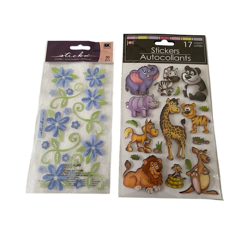 Lot of 2 Sticker Sheets Zoo Animals Flowers Scrapbooking School Teacher